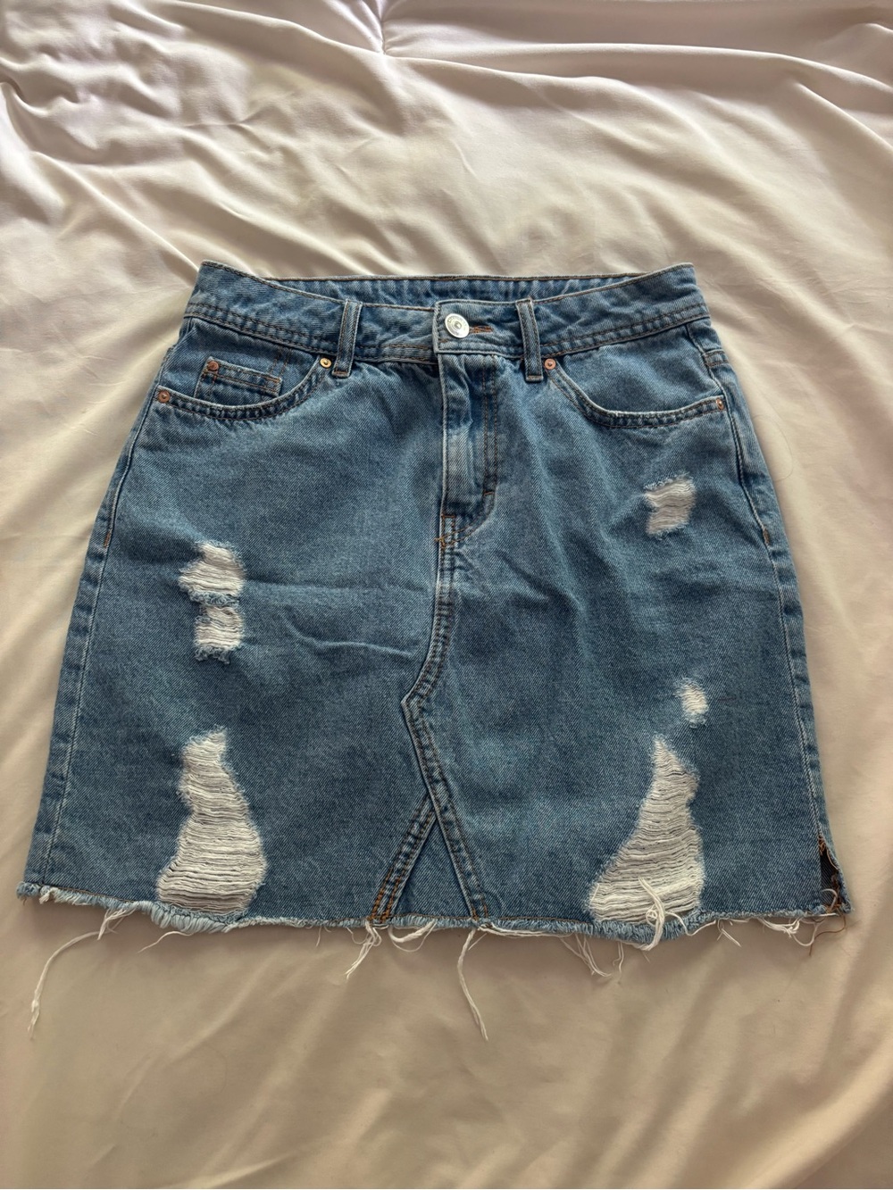 H&M distressed denim mini skirt